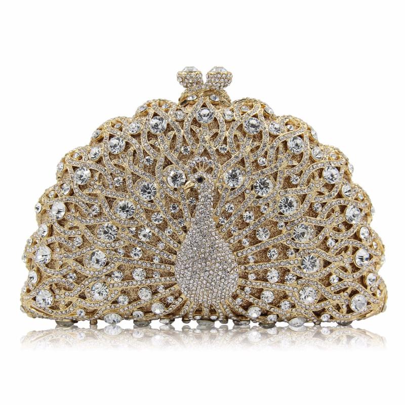 

Evening Bags Crystal Women Bag Luxury Animal Peacock Bridal Handbag Diamond Rhinestone Wedding Party Clutches Shoulder, Black