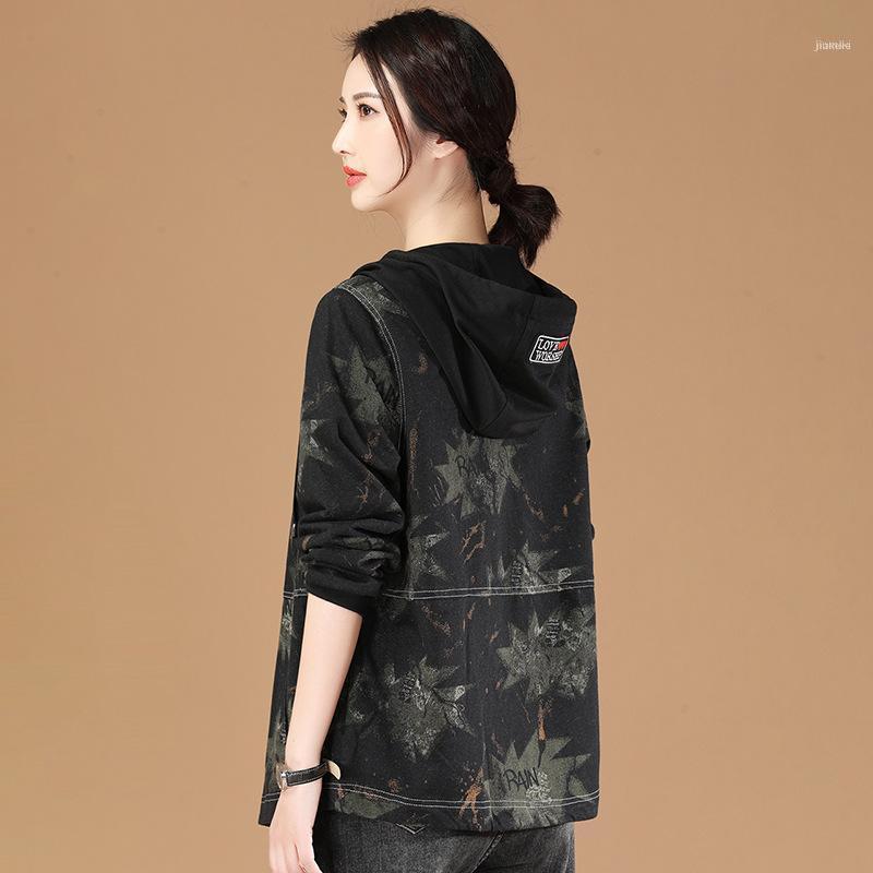 

Women's Jackets Hooded Jacket Korean 2022 Spring And Autumn Loose Slim Baseball Top Hoodies Large Size  L XL, Black