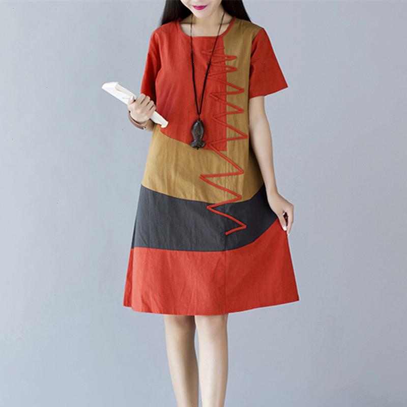 

Arrival Patchwork Fashion Summer Dress Cotton Linen Vintage Holiday Travel Casual Women Beach Style, Khaki