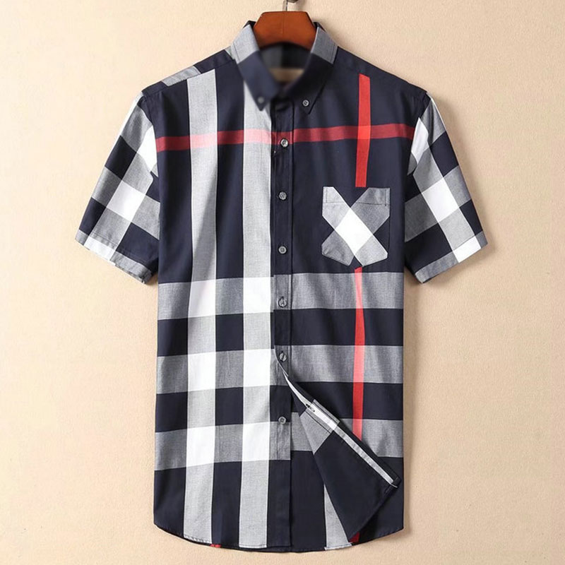 

High quality designer mens casual shirt burbereys mens Camisas De Hombre Fashion geometric check print short sleeved lapel business versatile, Customize