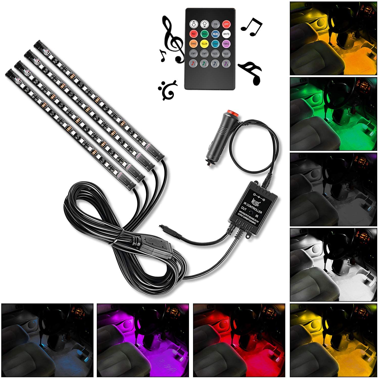 

48 LED indoor light 12V multi-color music light bar downward light kit with voice control function and wireless remote control