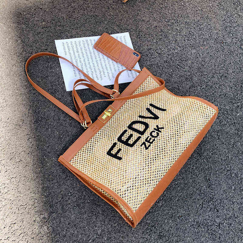 

5A Beach Bags One Shoulder High-capacity Straw Bag Fashion Tote Women's Versatile Portable Weaving Season, Black