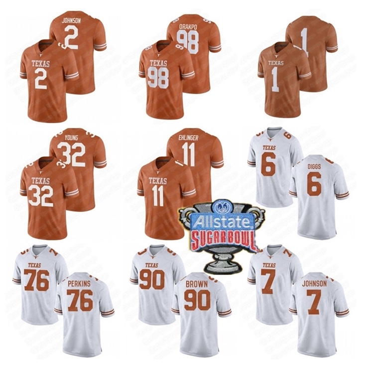 

N3740 W99 Keondre Coburn Texas Longhorns Football Jersey Sam Ehlinger Devin Duvernay Joseph Ossai Keaontay Ingram Roschon Johnson Jake Smith, 2021 /women/white/sugar bowl patch