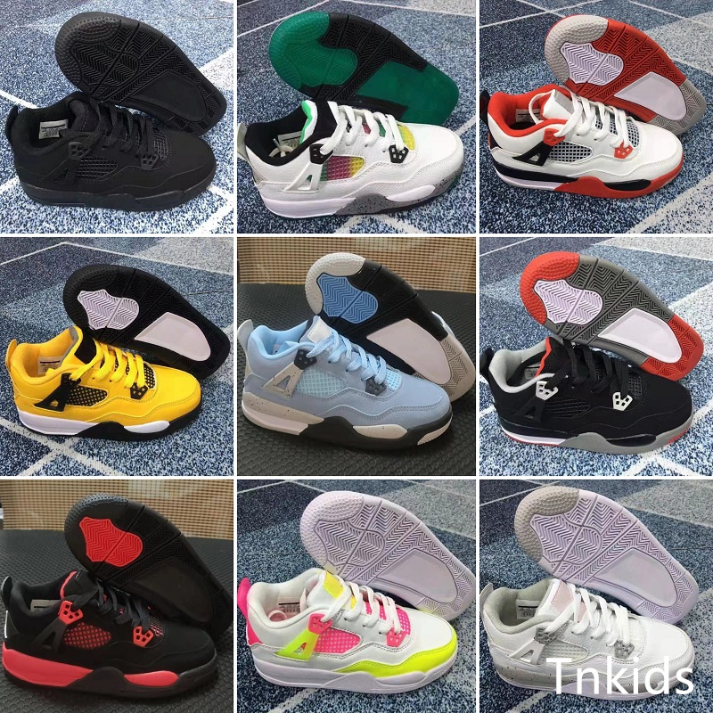 

2022 hot Kids girls boys 4s Basketball Shoes Children Boy Girl Top Bred Black Red White Sneakers Size 28-35, Customize