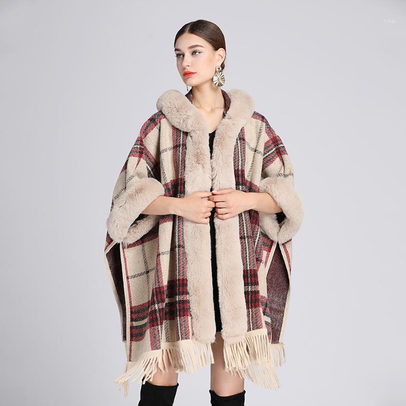 

Women's Wool & Blends Woman's Coat Manteau Femme Hiver Autumn Winter Woman Fur Collar Hooded Shawl Cape Ladies Woolen Cardigan, Beige