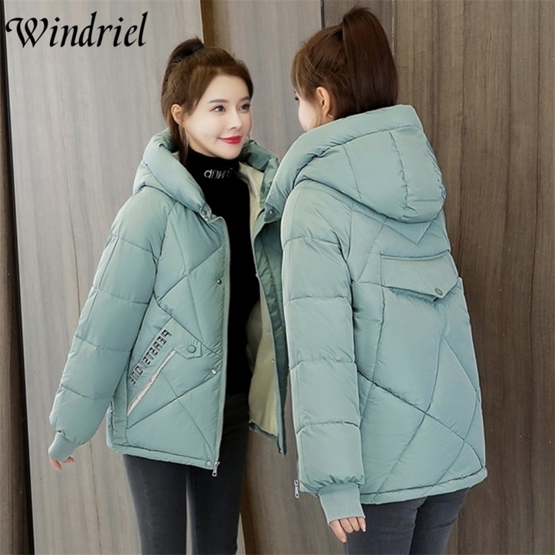 

Autumn Winter Jacket Women Hooded Warm Parka Casual Letter Thick Warm Winter Coat Female Students Wadded Jacket Windriel 201127, Black