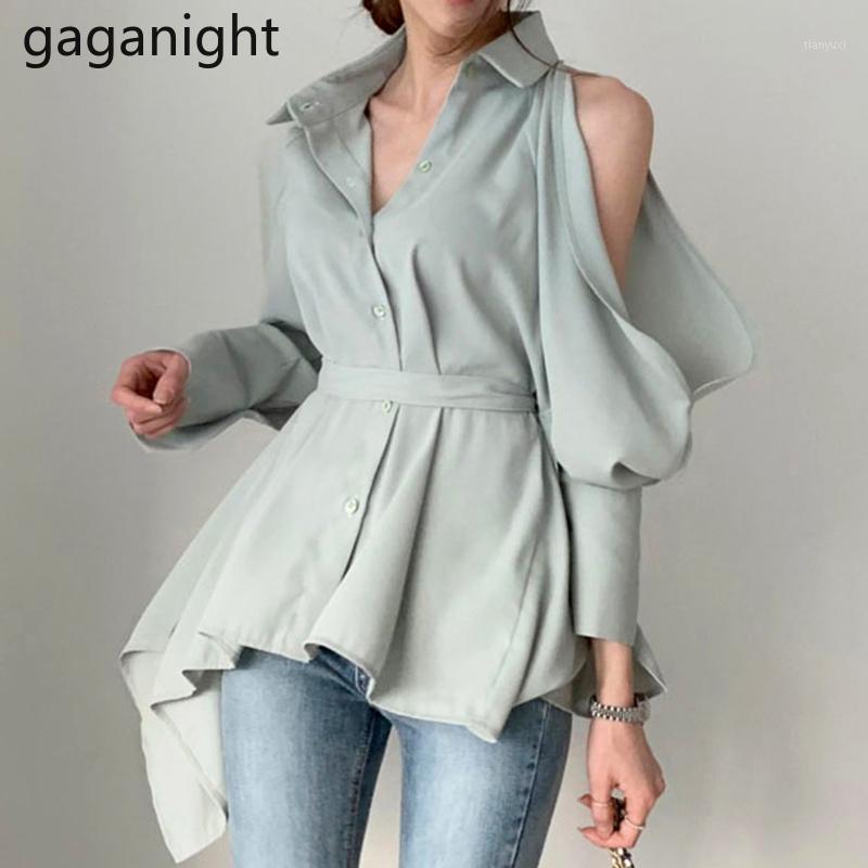 

Women's Blouses & Shirts Gaganight Elegant Women Blouse Sexy Off Shoulder Office Lady Shirt Irregular Solid Chi Korean Fashion 2022, Black