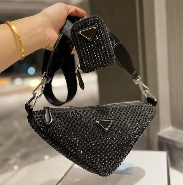 

Women Rhinestone bags Designer Triangle bag Girls Zipper Shoulder crossbody bags New Hobos composite pounch with coin purse, No bag