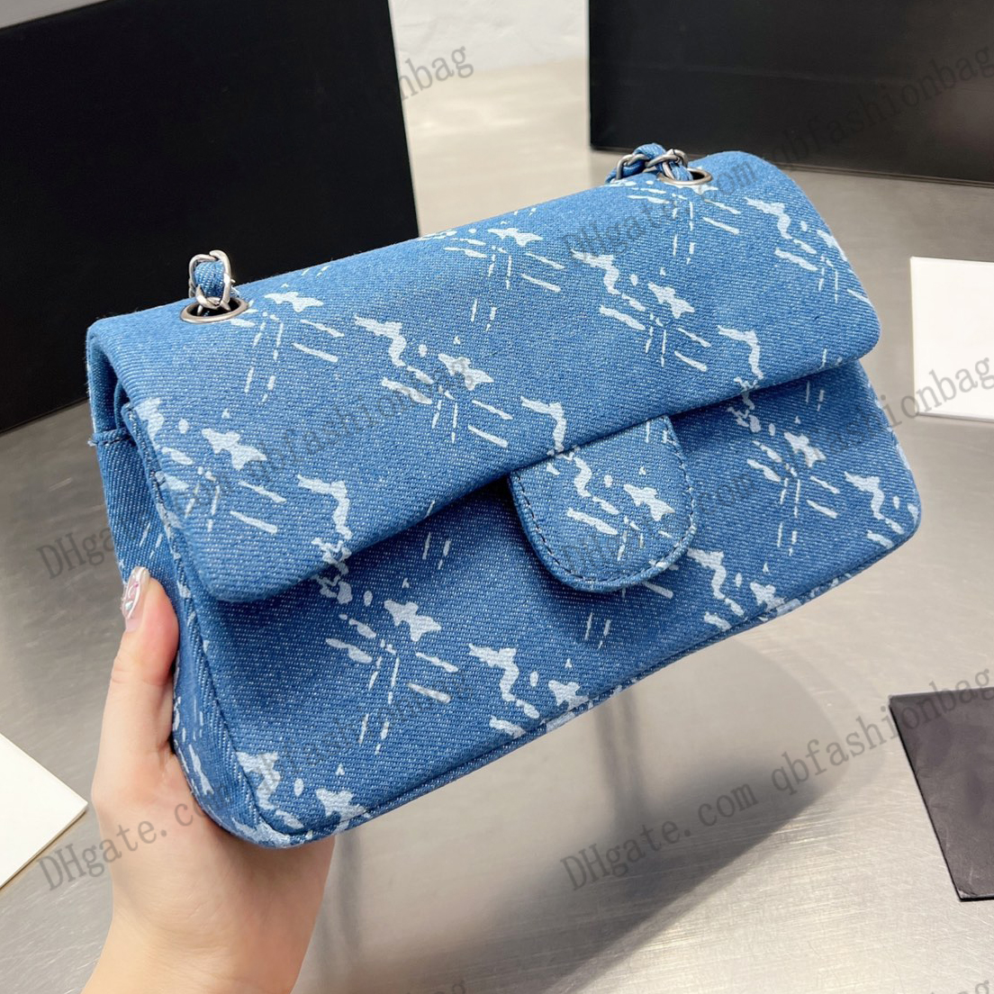 

2022 Womens Double Flap Canvas Bag Print Classic Diamond Quilted Silver Hardware Chain Shoulder Cross Body Sacoche French Designer Multi Pocket Handbags 26x15CM, Box