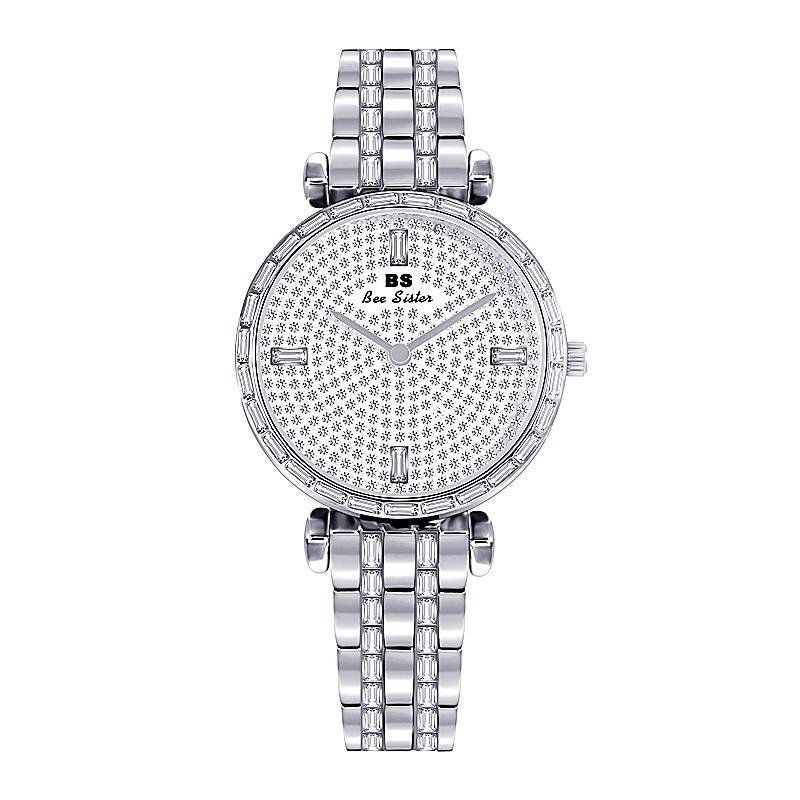 

Wristwatches Arrival BS Full Diamond Watch Women Bling Luxury Austrian Crystals Lady Rhinestone Bangle BraceletWristwatches, Silver
