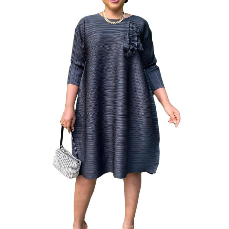 

Ethnic Clothing African Dresses For Women Summer A-line Dress Elegant Loose Robe Short Sleeve Solid Color Knee-length DressEthnic