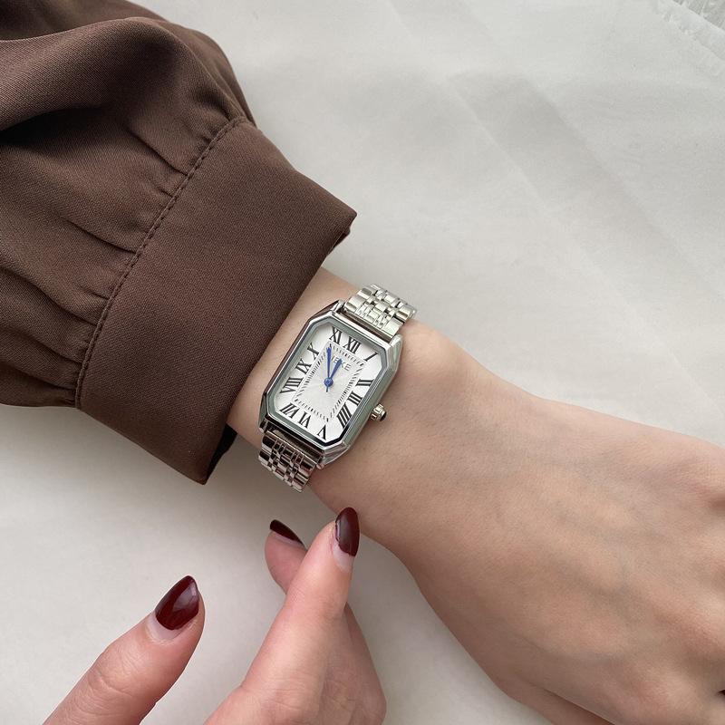 

Wristwatches Silver Square Ins Wind Watch Ladies Simple Temperament Chic Literary Retro Roman Scale Steel Strip Womens WatchesWristwatches, Sb2021102814-2