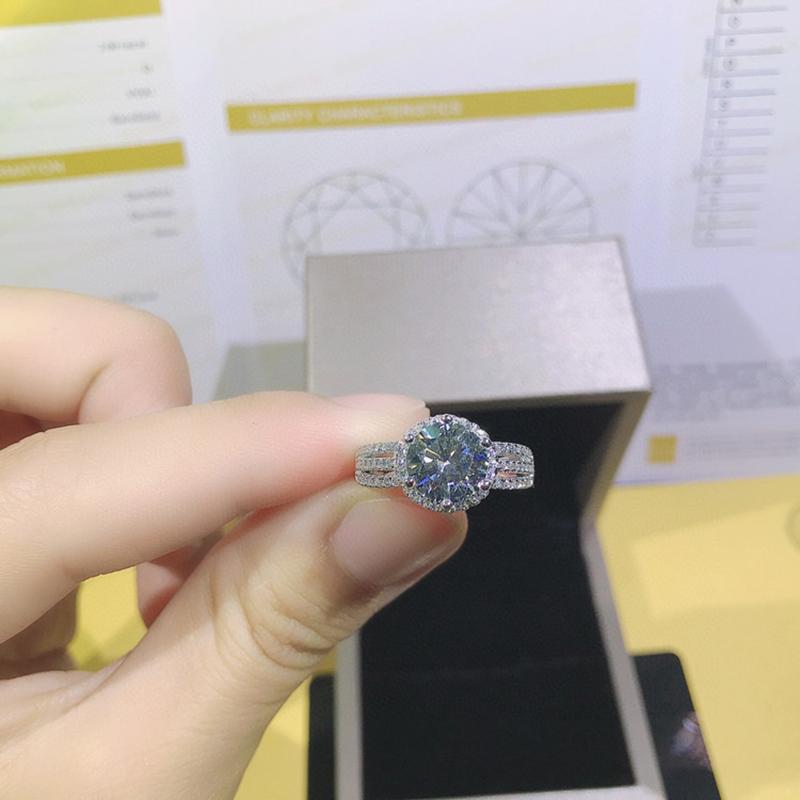 

Cluster Rings 8mm Moissanite Ring 100% S925 Sterling Silver Wedding Bride 2CT D Color VVS1 Quality Woman GiftCluster