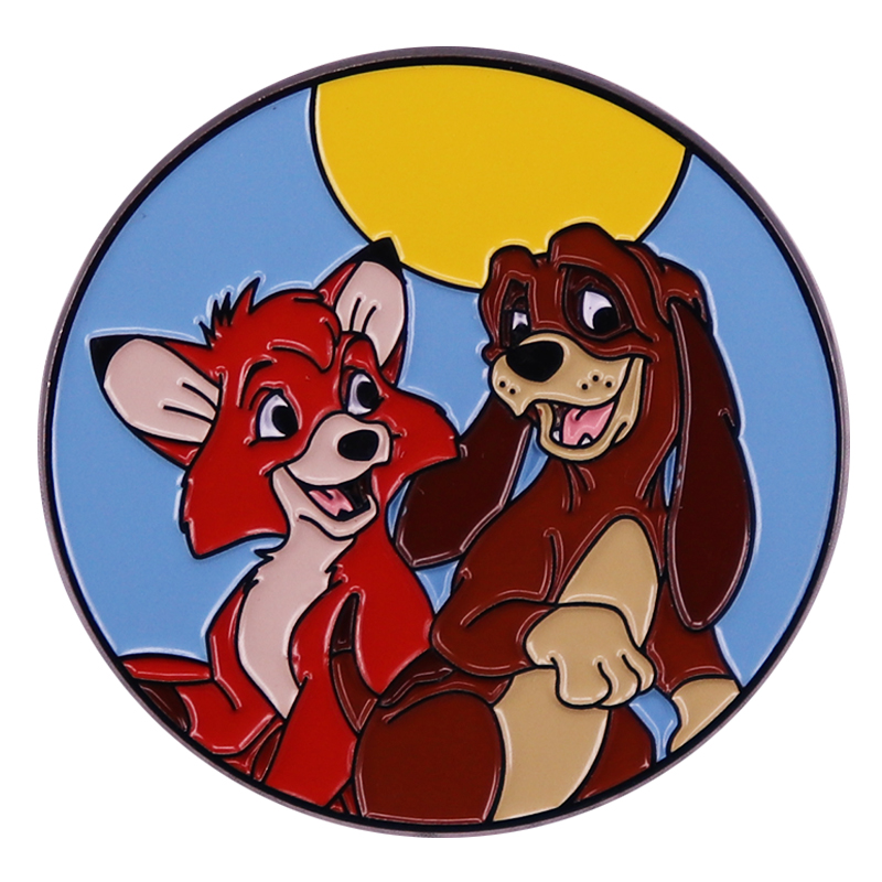 

Cute Cartoon Fox and Hound Dog Enamel Pin Brooch Badge Clothes Hat Backpack Decoration Jewelry Accessories, As picture