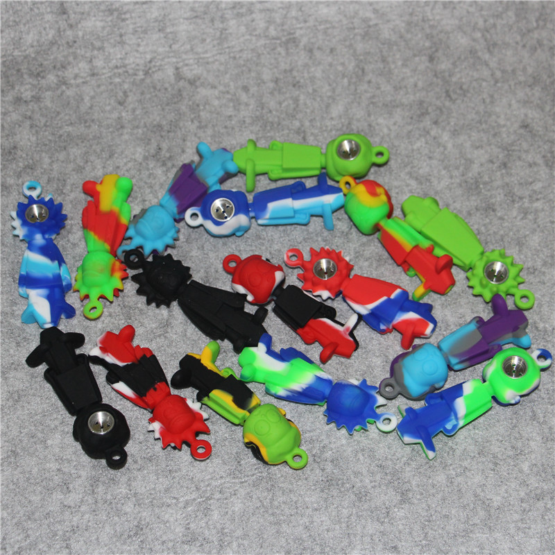 

Silicone Hand Pipe Silicone Smoking Water Pipes With metal Bowl tobacco oil burner bong dab rig