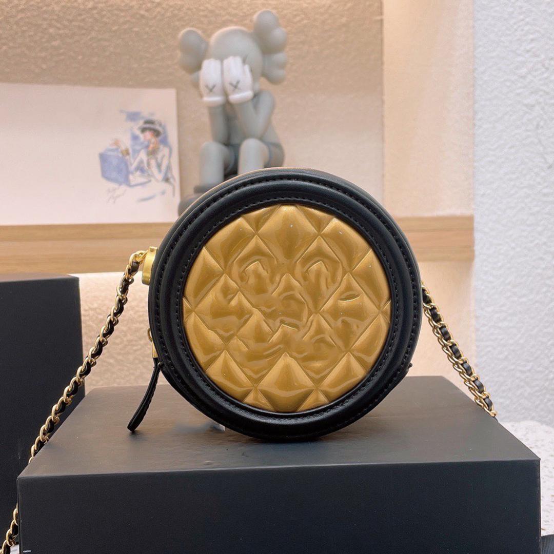 Classic Women Round Vanity Bags Fashion Quilted Leather Calfskin Matelasse Gold Foil Chain Crossbody Bag Top Quality Cosmetic Luxury Designer Circle