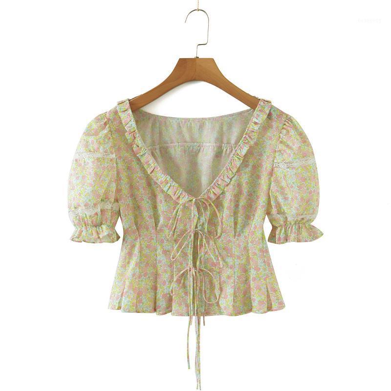 

Women's Blouses & Shirts JC·KILIG 2022 Bubble Sleeve Lace Up Pleated Waist Shirt L9774, Multi