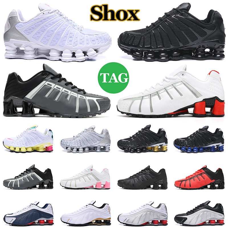 

shox tl nz leven running shoes r4 og 301 triple black white rainbow navy grey blue red women mens trainers outdoor sport sneakers, 301 white silver