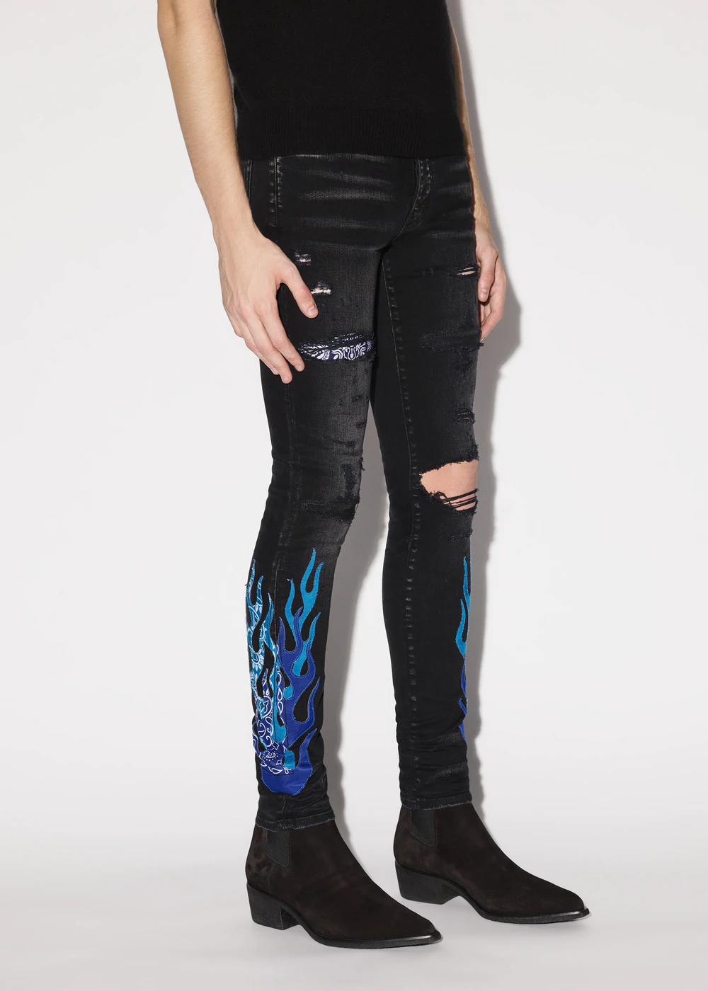 

Brand mens jeans tear open elastic mens blue black pants low waist pencil pantsing fashion casual 2022 autumn street clothes hip hop Slim Fit hole Leggings 01