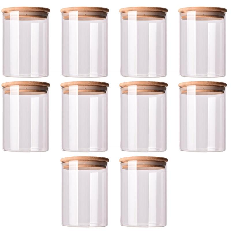 

Storage Bottles & Jars 10pcs Glass Sealed Can Food Tank Bamboo Lid Tea Canister Cover Candy