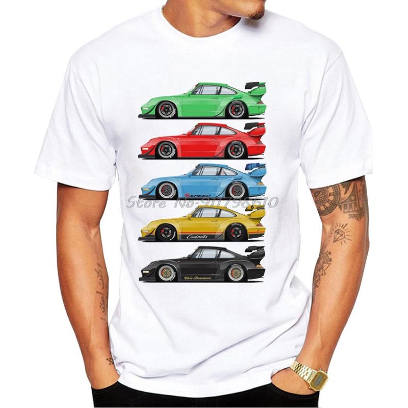 

Men's T-Shirts Funny Rainbow RWB Car Print T-Shirt Vintage Summer Men Short Sleeve Old 993 Hypercars Classic White Casual Tops Hip Hop Boy T, W2