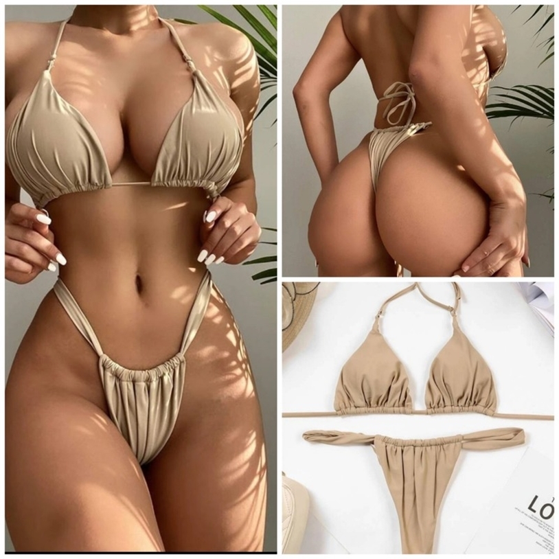 

Sexy Women Bikini Brazilian Swimsuit Push-up Bra Set Two Piece Swim Suit Swimwear Low-waisted Beachwear Thong 220429