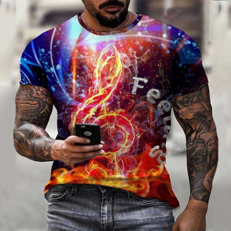 

Men's T-Shirts Men's Clothing Men Trendy Colorful Note Summer Short Sleeve Tops Oversized Streetwear O Neck LooseMen's, Mt-1454