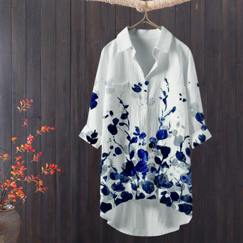 

Women' Blouses & Shirts Women Loose Shirt Three Quarter Sleeve Floral Tunic Tops Casual Summer Elegant Blouse Streetwear Blusas 2022Women, Green