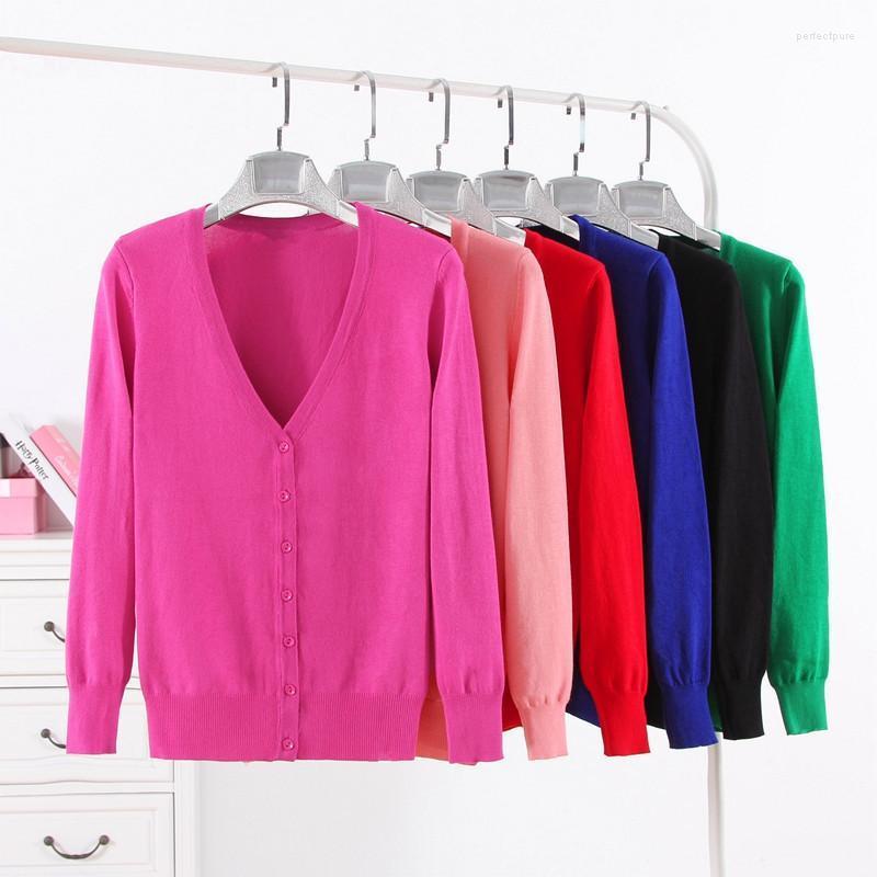 

Women's Knits & Tees 18 Colors Woman Knitted Sweater Cardigan Coat Long Sleeve V-Neck Solid Color Casual Thin Ladies Tops 547 Perf22, Light yellow