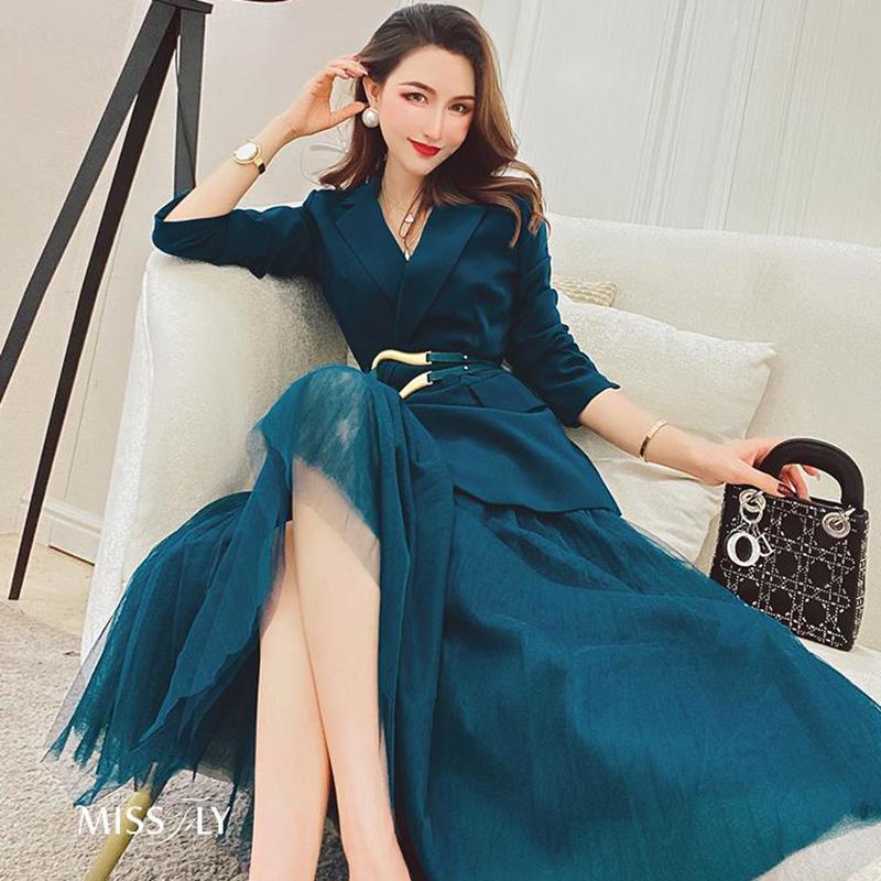 

Two Piece Dress Office Lady Elegant Suit Women 2 Set Streetwear Stylish Belted Thin Blazer Jacket And Korean Pleated Long Mesh Skirt Suits, Orange