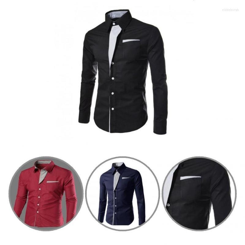 

Men's Dress Shirts Stylish Shirt All Match Slim Buttons Contrast Color Men Top ShirtMen's Eldd22, Navy blue