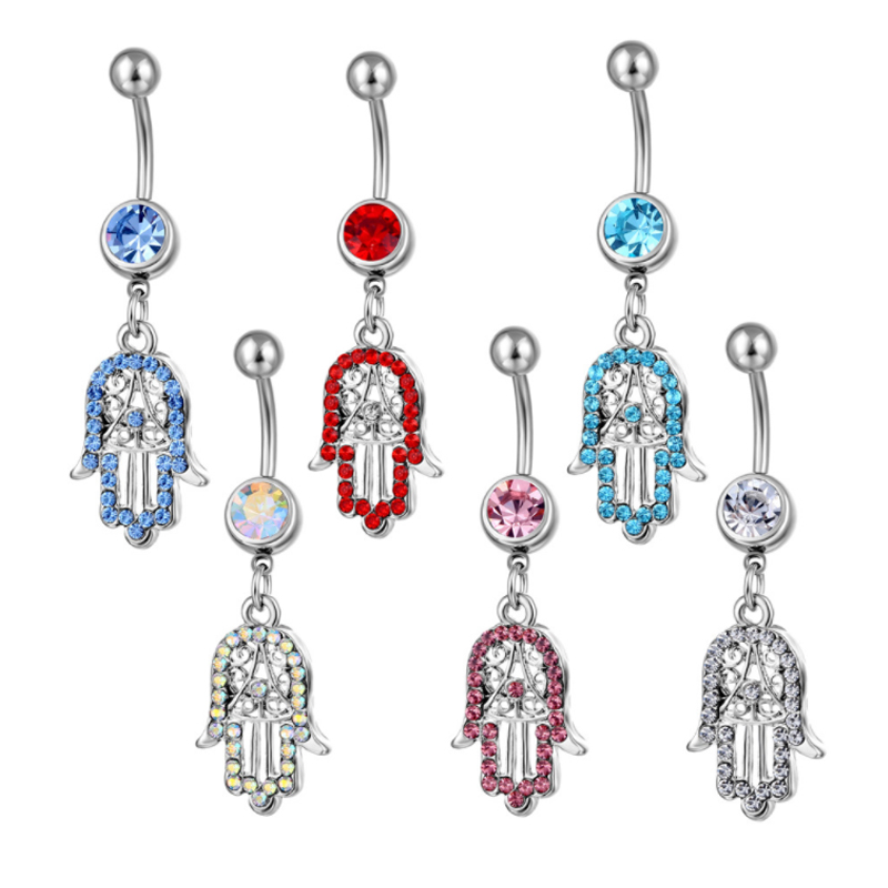 

14G Palm Dangling Belly Button Ring Crystal Inlaid 14G Body Piercing Jewelry