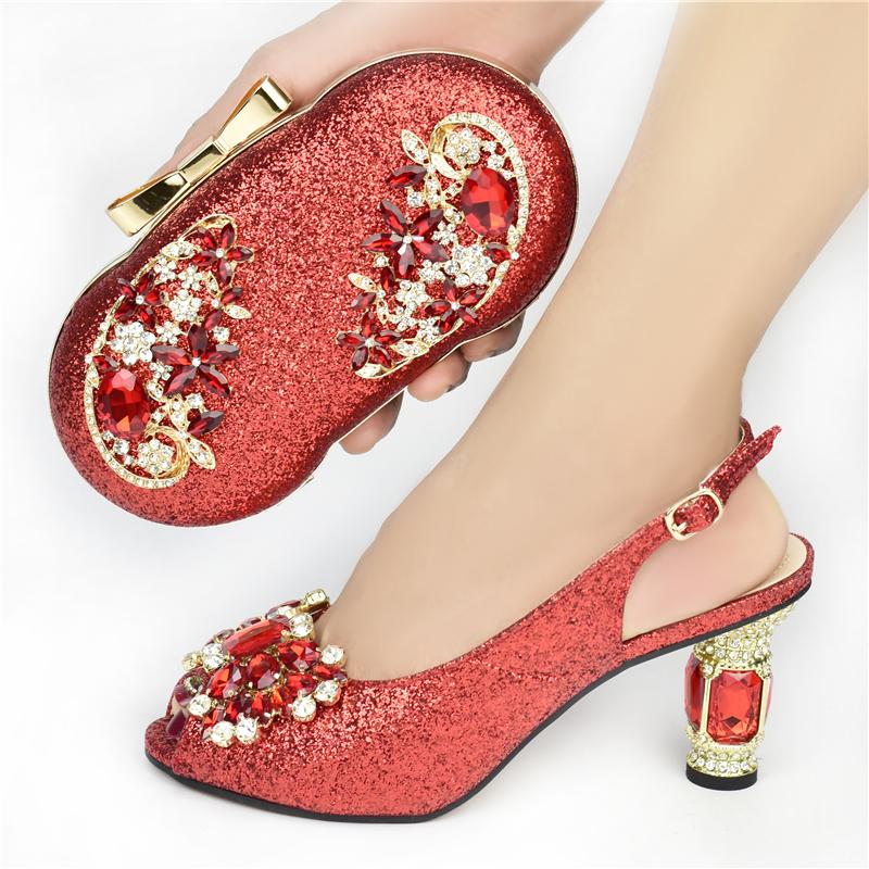 

Dress Shoes Latest Fashion Wedding For Women Bride Rhinestone Party And Bag Set High Heels Sexy Open Toe Lady PumpsDress, Coffee