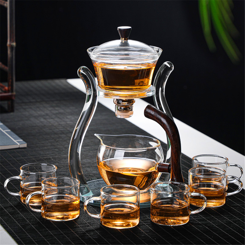 RORA Lazy Kungfu Glass Tea Set Magnetic Water Diversion Rotating Cover Bowl Semi-Automatic Glass Teapot Suit-image-761808101