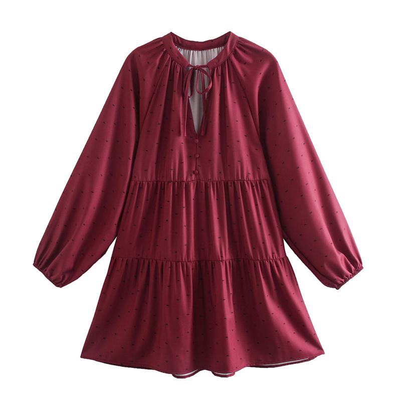 

Casual Dresses Spring And Autumn Polka Dot Print Long-sleeved Dress With Tie At Neckline High Quality Elegant Ladies Trendy DressesCasual