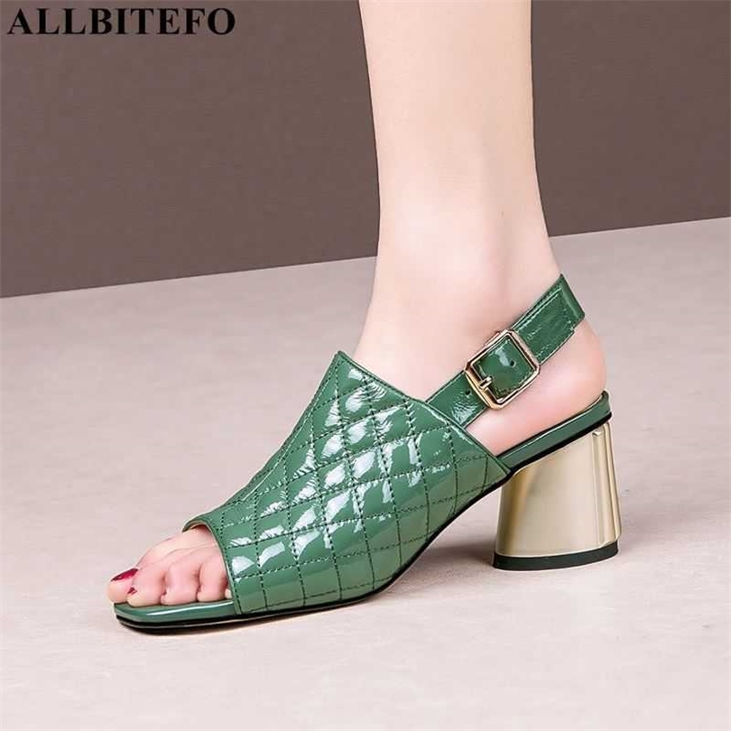 

ALLBITEFO size 3442 peep toe sandals lattice design real genuine leather women sandals fashion women heels shoes summer sandals 210611, As picture