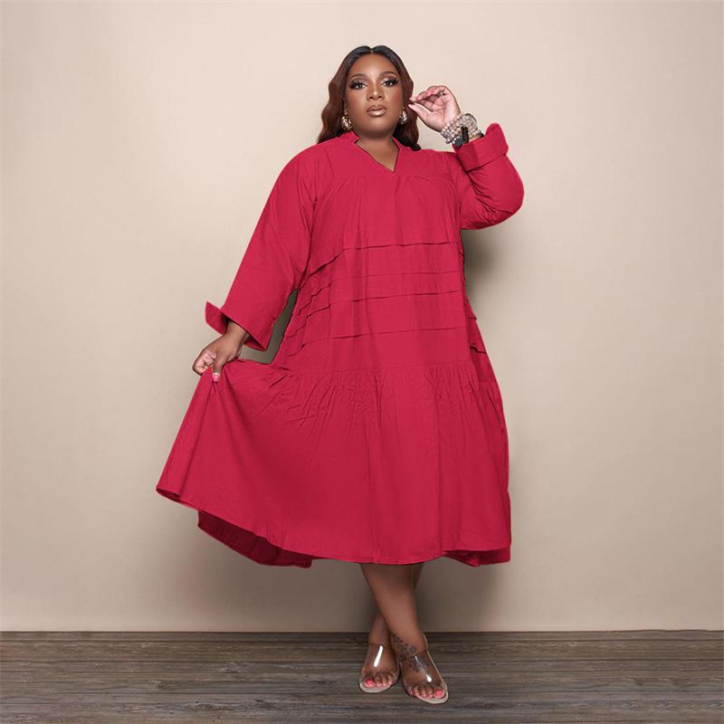 Robes de grande taille femmes élégantes vêtements d'automne col en V en cascade à volants bureau dames à manches longues robe en gros goutte