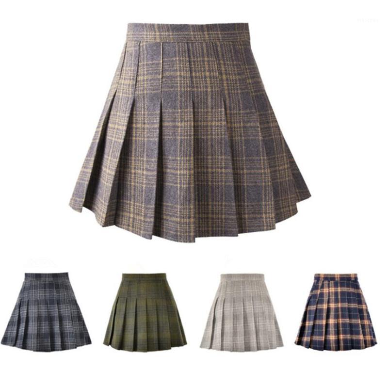 

Skirts 2022 Autumn High Waist Pleated A-line Girls Woolen Plaid Sailor Mini Skirt Japanese School Uniform
