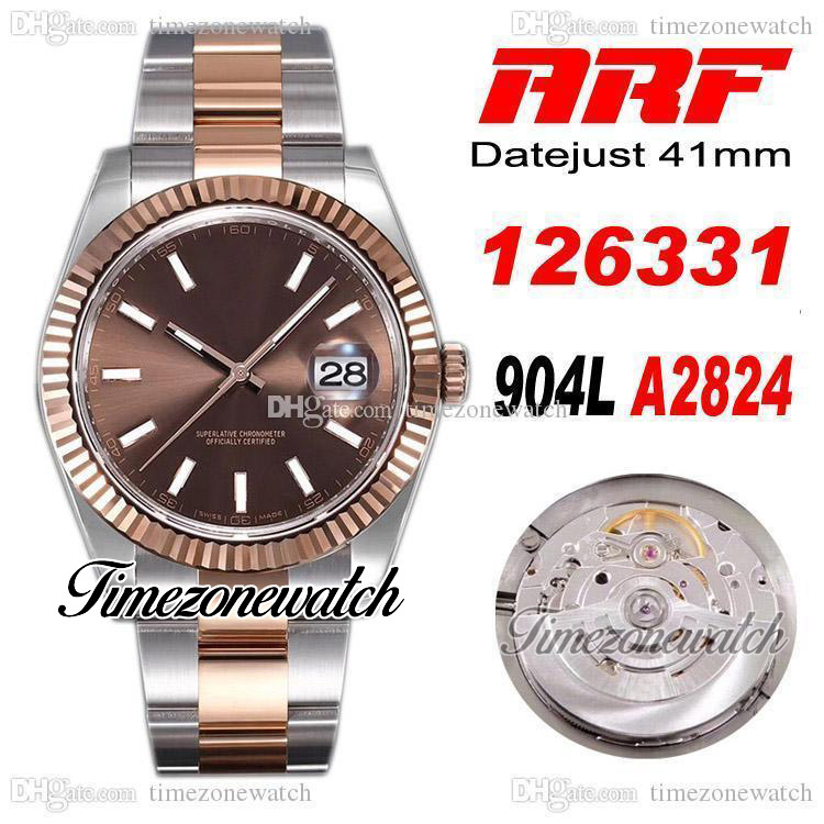 

ARF 41 126331 ETA A2824 Automatic Mens Watch Two Tone Rose Gold Brown Stick Dial 904L OysterSteel Bracelet With Warranty Card Super Edition Timezonewatch R01, Custom warranty card