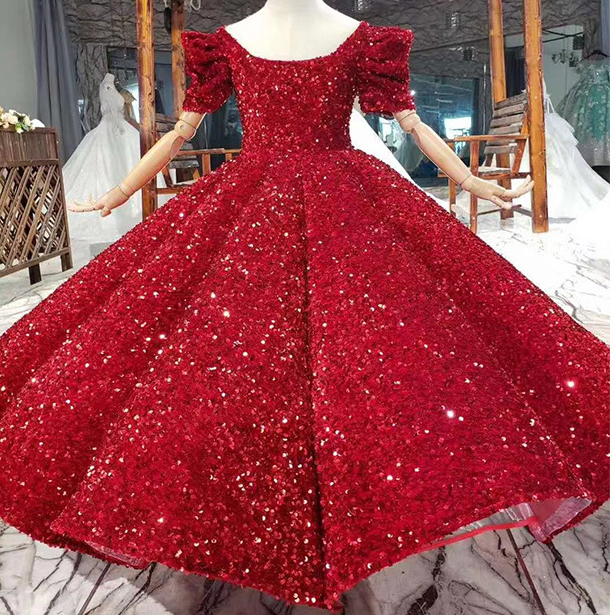 Mignon paillettes robes de filles de fleurs pour les mariages blanc pas cher col haut filles Pageant robes avec strass coloré princesse robes de
