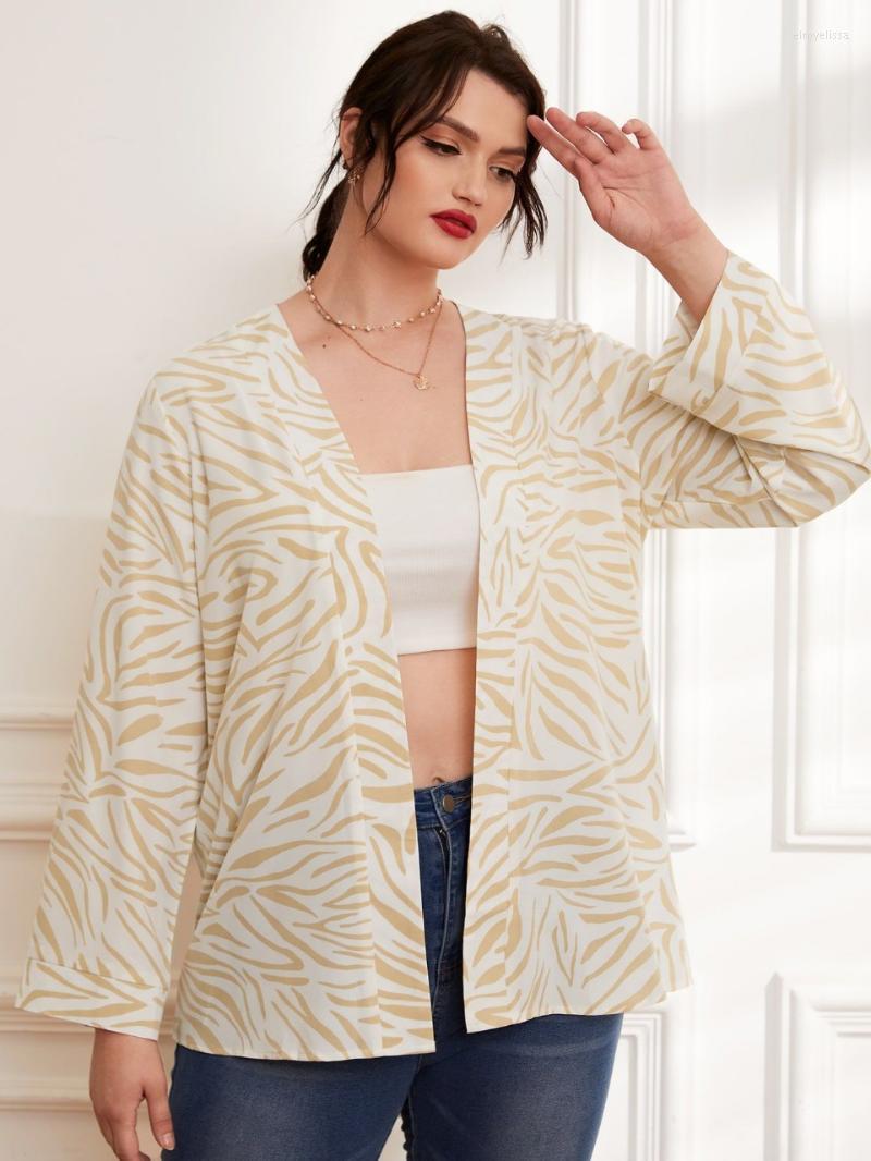 

Plus Size Outerwear & Coats Spring And Autumn Cardigan Chiffon Coat Striped Long-sleeved Navel Temperament Ruffled Japanese Sweater Elro22, As pic