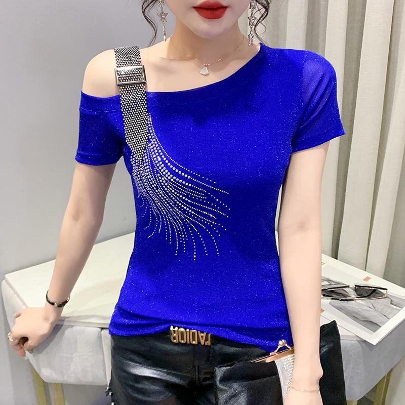 

Women's T-Shirt Sexy Off-shoulder Women Tops Tees Slim Stretchy Short Sleeve Summer T Shirt Ladies ClothesWomen's, Black