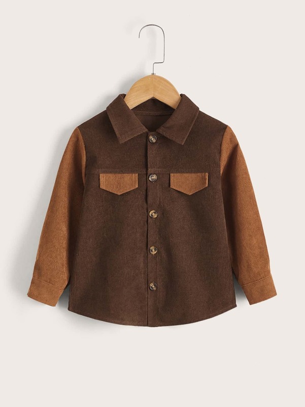 

Toddler Boys Colorblock Corduroy Coat SHE, Brown.