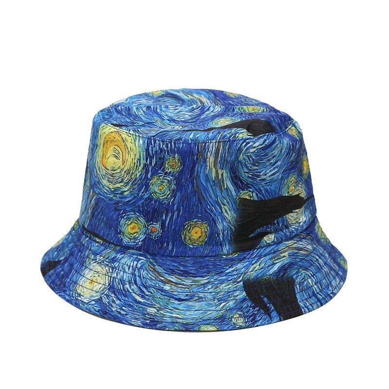 

Berets Fashion Starry Night Painting Fisherman Hat Harajuku Reversible Bucket Hats For Women Men Hip Hop Bob Gorro Fishing CapBerets, Dark blue