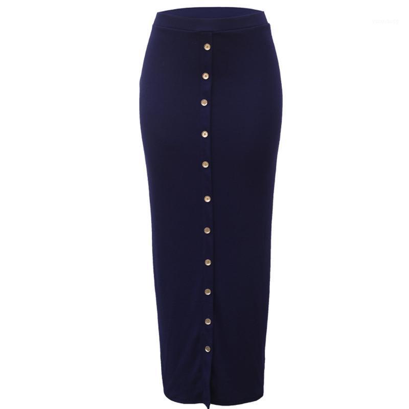 

Skirts High Waist Women Skirt Straight Long Single Button And Calf Casual Winter Under Classic Black Jupe Femme T3