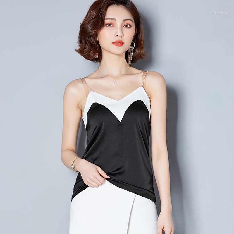 

Gkfnmt Tank Top Patchwork Sexy V-neck Summer 2022 Fashion Korean Style Sleeveless Women Tops Wholesale Clothing Black Women' Blouses & Shir, White