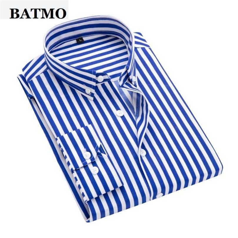

Batmo arrival spring high quality stirped casual blue shirts menmen's striped shirtswhite shirts men plus-size S-5XL 210701, Red