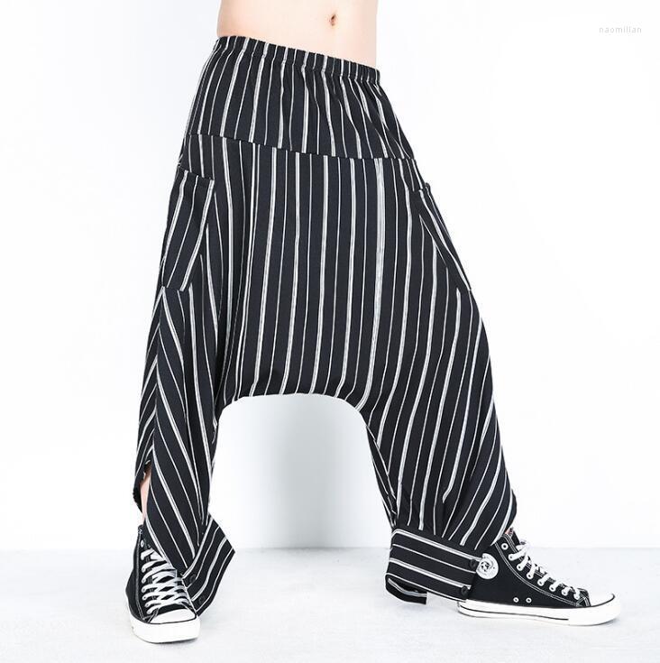 

Men's Pants Spring Summer Trousers Stripes Loose Personality Sportswear Men Saggy Men's Elastic Waist Hip Hop Dance PantsMen's Naom22, Black