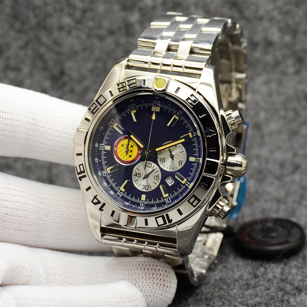 

Chronomat Patrouille Air Watch Quality Navitimer Chronograph Battery Movement Quartz Black Dial 50TH ANNIVERSARY Men Watch Steel Strap Mens Wristwatches
