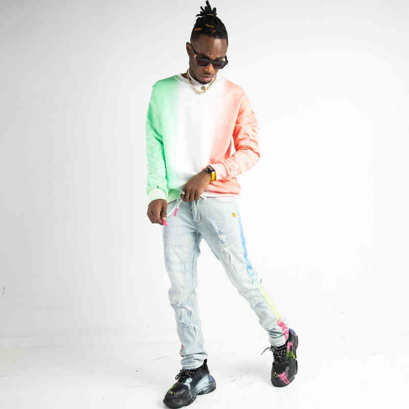 

Factory Online Export New Designer Brand Jeans Off Black White High Street Color Changing Vertical Stripe Printed Casual Pants Men, Light blue